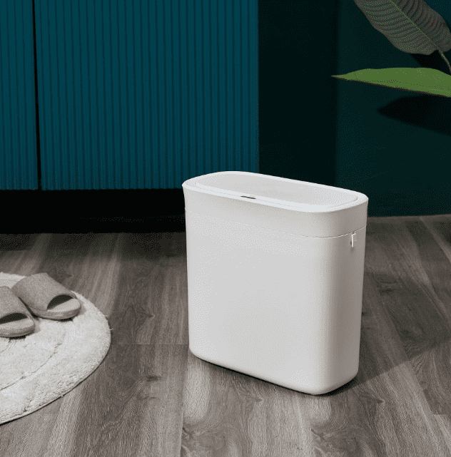 White ABS Bathroom 10L Montion Detect Slimline Rubbish Bin.